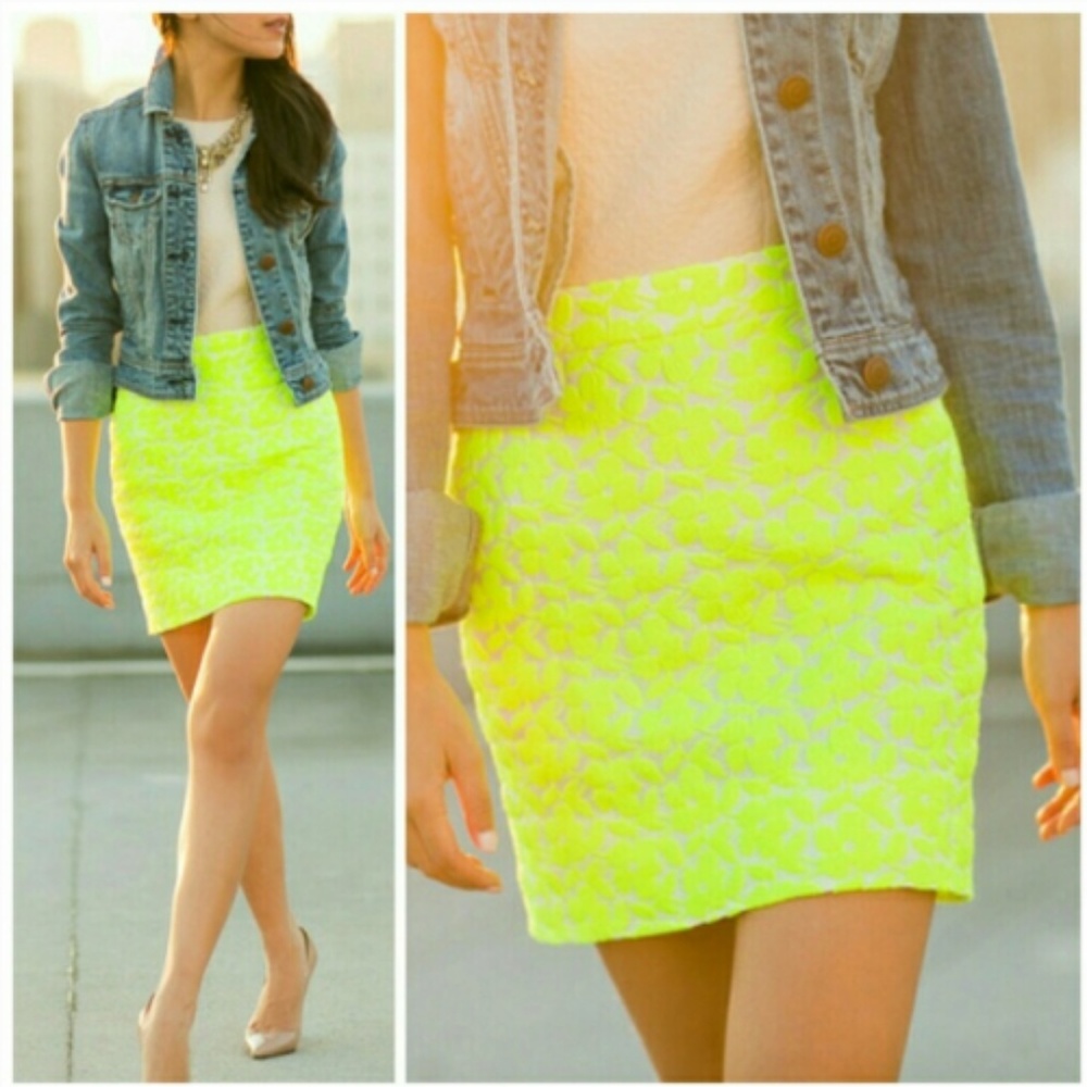 J. Crew Neon Embroidered Mini Skirt Postage Stamp